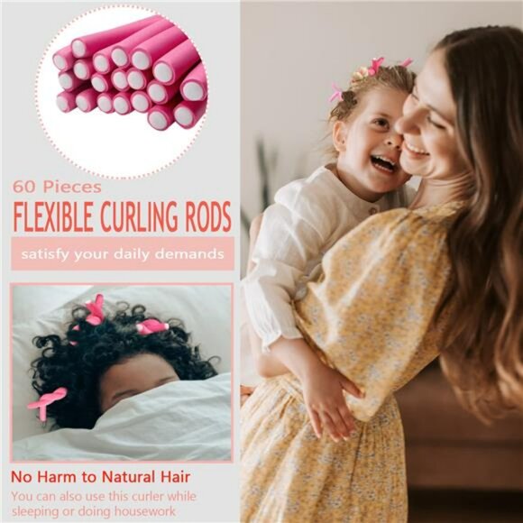 No Heat Foam Hair Curlers 60 Piece Flexible Curling Rods Set with Comb - Picture 7 of 8